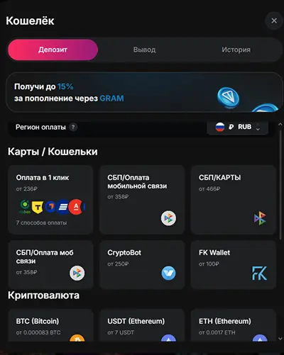 Sneket Casino методы депозита